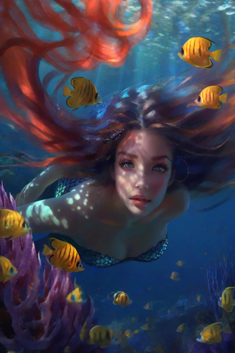 a woman with glowing eyes underwater with bubbles, 1girl, sozinho, underwater, nu, Olhando para o Viewer, ((underwater)), ((cercado por bolhas)), ((Fischldef, Fischlein, Fischlrnd)), (olhos verdes), (Tapa-olho), nua com os seios lindos