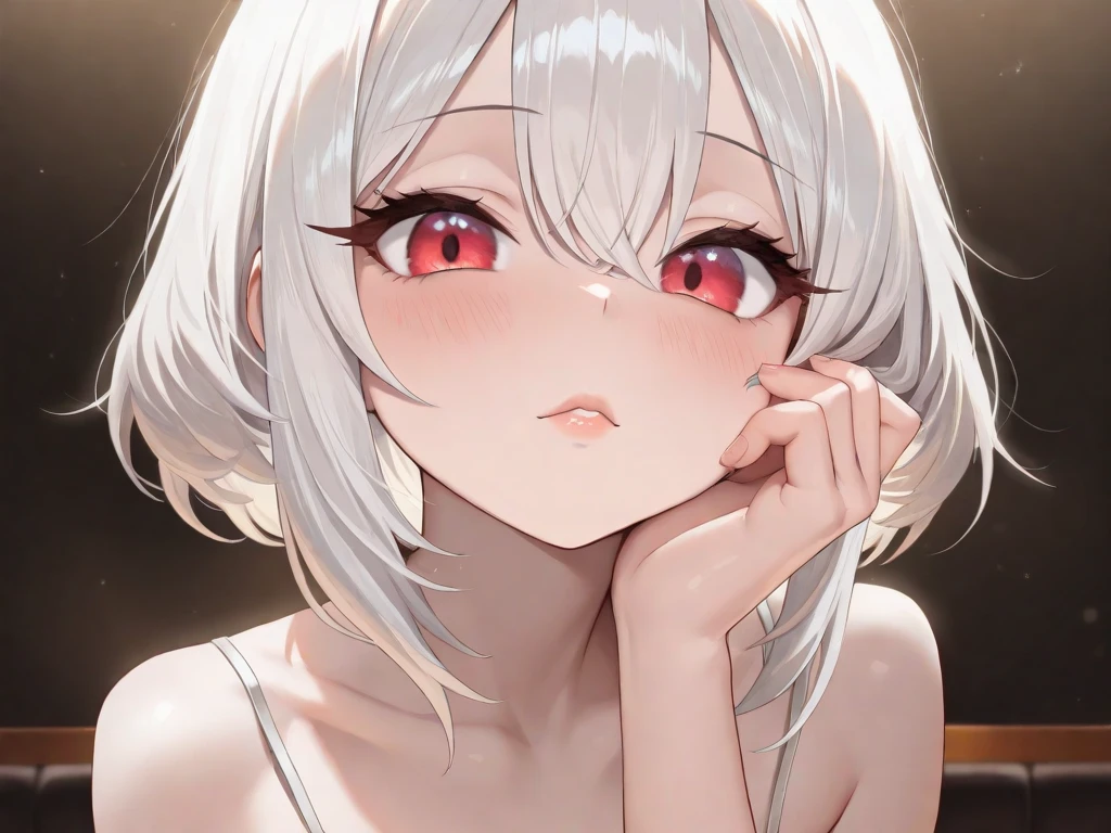 neferpitou, short hair, (red eyes:1.5), luxury white lingerie, animal ears, white hair, shorts, cat ears, cat tail, curly hair, BREAK looking at viewer, BREAK outside, BREAK (masterpiece:1.2), best quality, high resolution, unity 8k wallpaper, (illustration:0.8), (beautiful detailed eyes:1.6), extremely detailed face, perfect lighting, extremely detailed CG, (perfect hands, perfect anatomy), sexy post