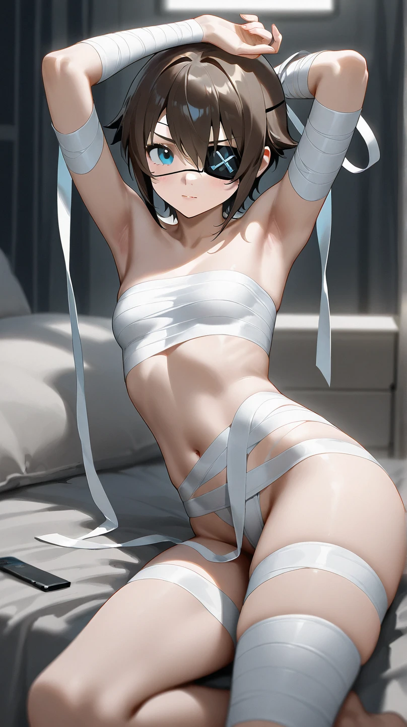 naked mato from black rock shooter tied up laying down on the bed getting raped by a male, rape, sex, bondage, bdsm