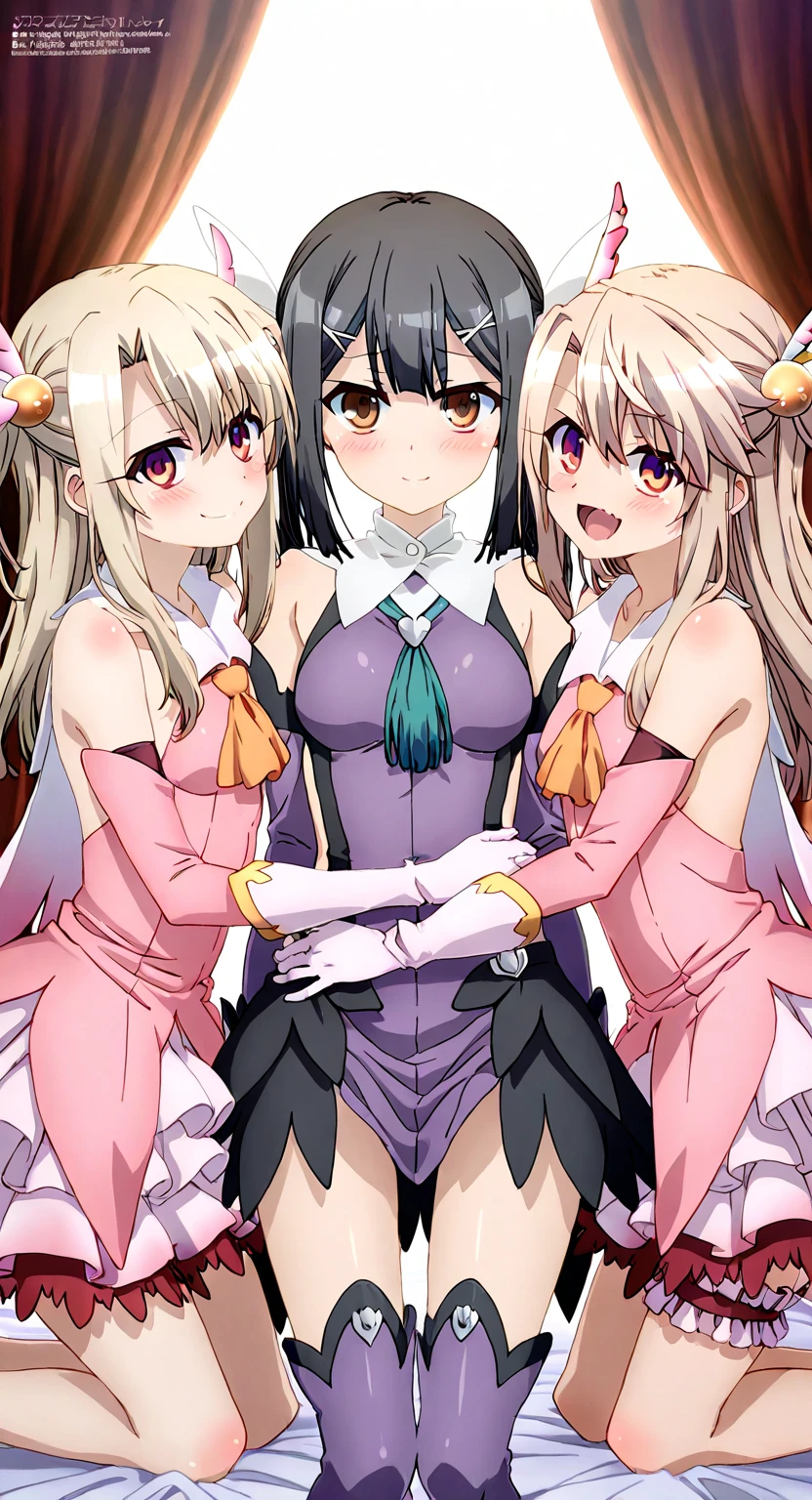 pendicularPaizuri 3girls, paizuri, penis between the breasts, beautiful girlfriend, breasts squeezed together, bunny outfit, harem, drinks, cleavage, sweat, energetic