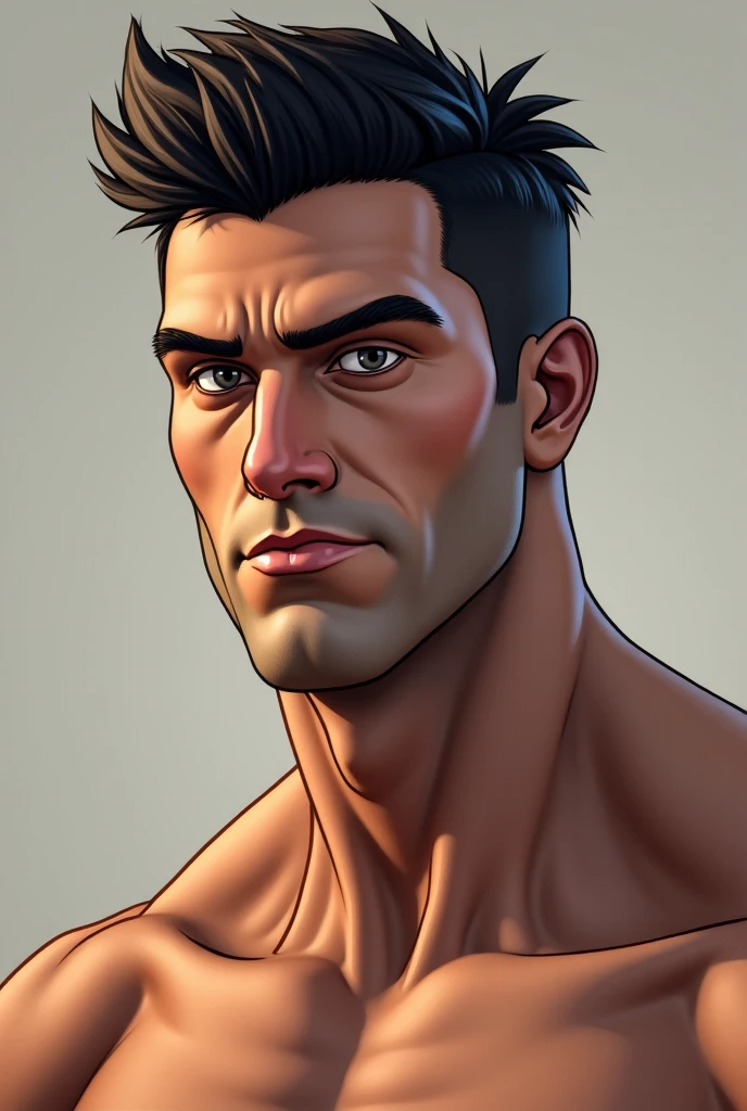 a handsome middle-aged melancholy king with black slicked back hair and trimmed stubble, tanned, shirtless, topless, bronzed skin, barefoot, full body, underwear:1.3,