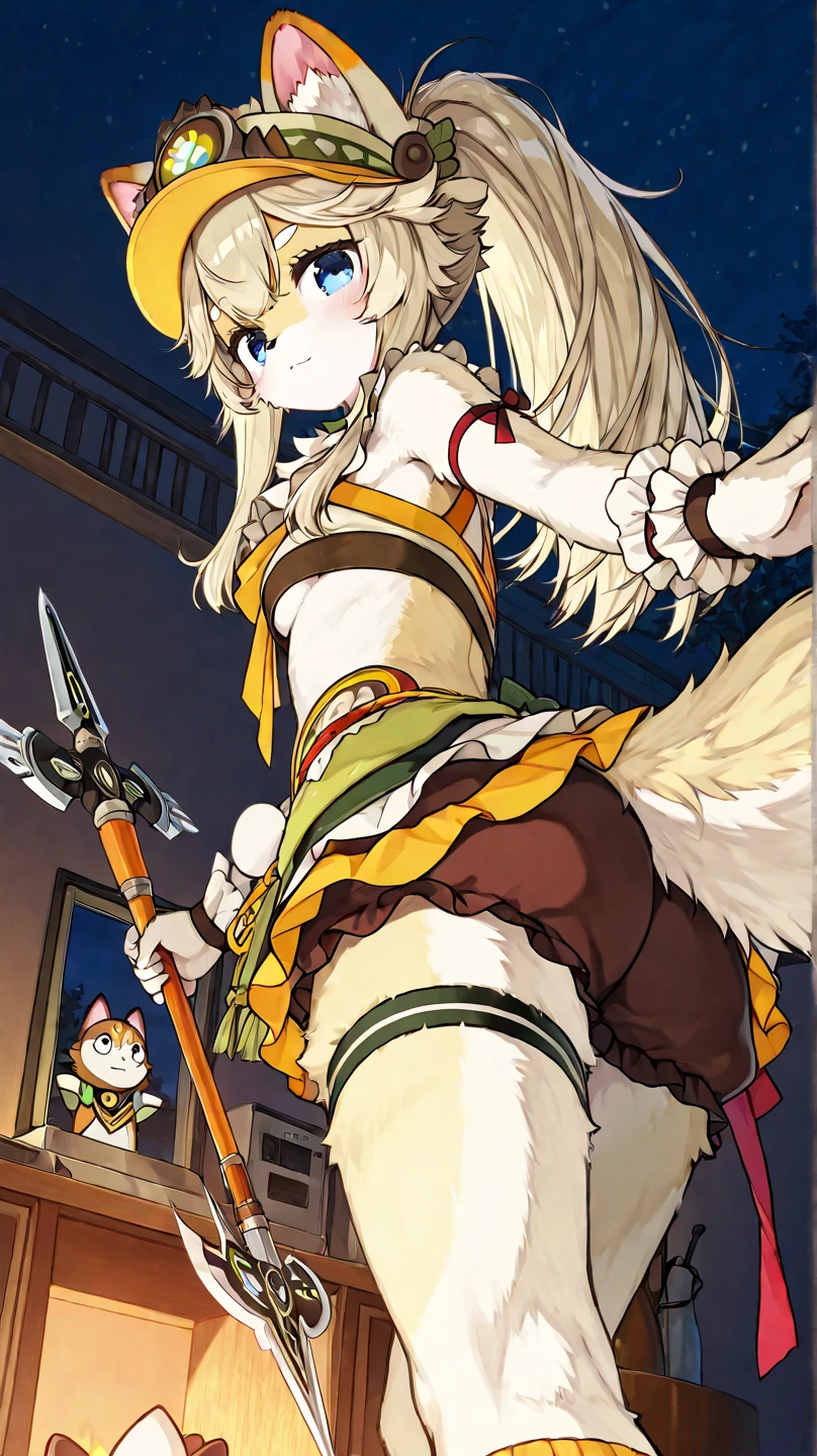 (Masterpiece), (Top Quality Anime Illustrations), (Ultra High Definition CG), One Girl, Solo, Beautiful Girl with Silver Hair, Anime Loli, Cat Ear Loli, Petite, Thigh Emphasis, Light Blue and Gold and Silver Cheongsam, Side Breasts, Side, Smile, Naked Buttocks, Butt Up, Back Cutout, Bamboo Forest