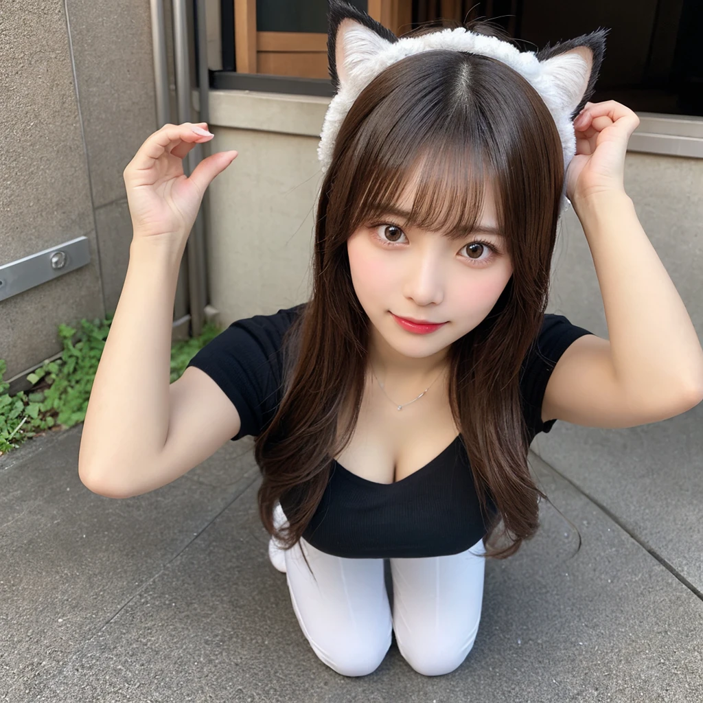 1girl in, Extremely cute face,masterpiece, top-quality, Ultra-fine, Colossal tits, Brown hair, eyebrows very, Green grass , animal ear, 独奏, nudde, convenient censoring, The nipple is visible,Beautiful bust,nudde、 pantiy, Sitting, nudde, NOWAI, strap slip, Cat's ears, doress, False ears, realisitic, Brown hair, mideum breasts, line of sight, during daytime, Keep your hair up and short,Best Quality,4K,Ultra-detailed,Vibrant colors,Cozy,romantic,a baby face、a navel、nogizaka、Beautiful black eyes:1.3、17-year-old schoolgirl、sexypose、 more_Details:1.5,sexypose
