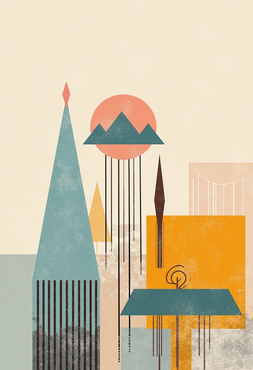 zoo, (animals, lion, cat, dog, pig, monkey),bauhaus style, geometric parts, mutile lines, multi circles, 3triangles,(color palette is light blue orange yellow grey brown), ,,,double exposure, flat art, minimalist, geometric pattern, ancient pattern
