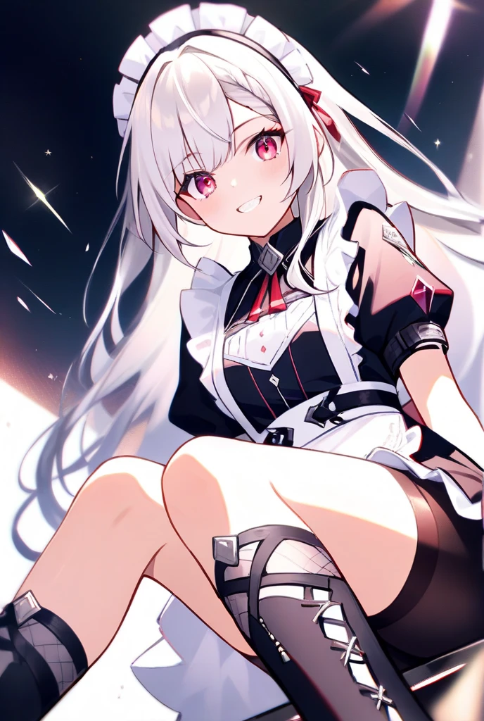  1girl, anime girl, silver hair, long twintails, silver eyes, thigh high socks, jirai kei, large jacket