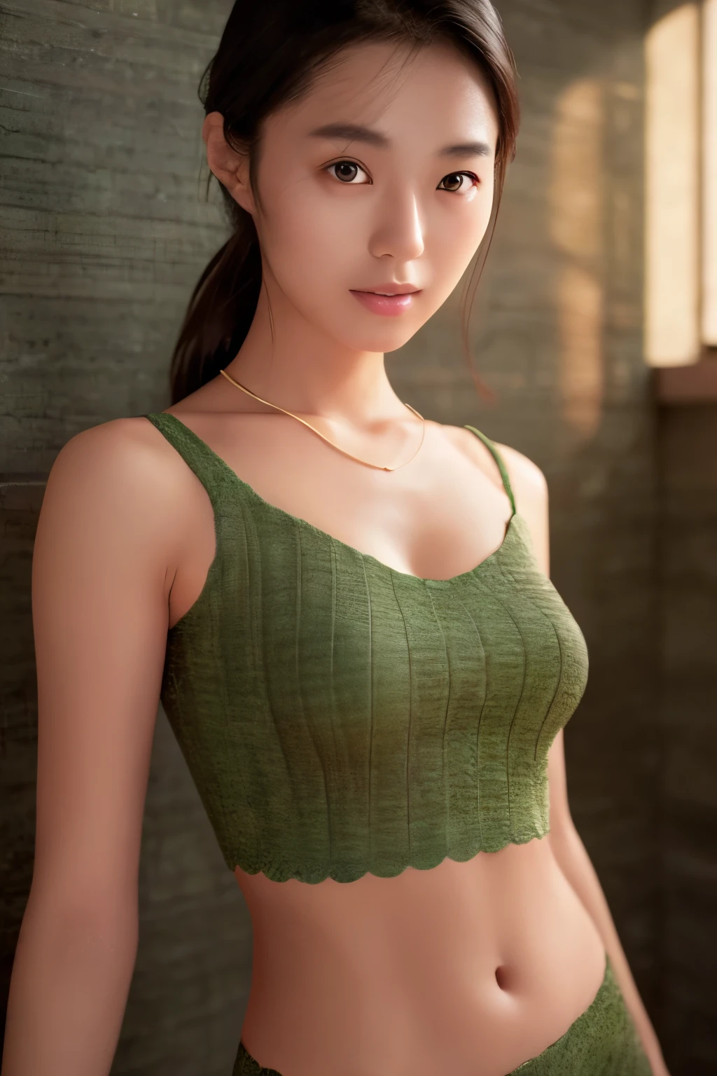 woman, Photorealistic, Detailed skin, Detailed lips, Fine eyebrows, Depth of written boundary, Accurate, Super Detail, 最high quality, High resolution, Anatomically correct, Textured skin, Attention to detail, high quality, Tank top, Short skirt, whole body, Country streets