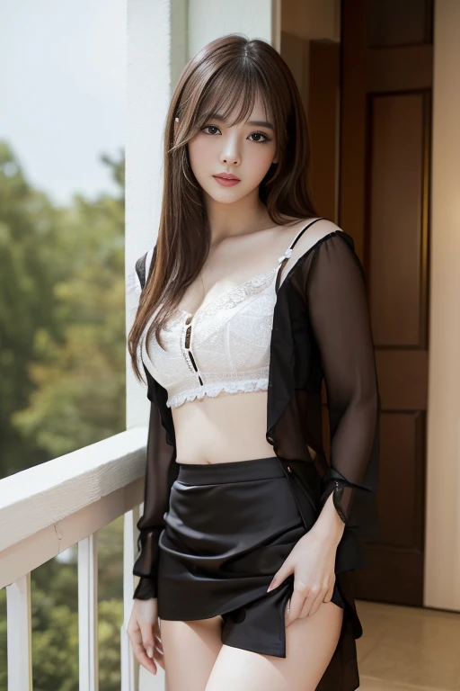 Delicate and masterpiece, beautiful details, colorful fine details, detailed lips, intricate details, (1 woman: 1.1), (gorgeous and beautiful 18 years old sexy Japan woman: 1.1), (KPOP idol, Korean mixed), (hair tying: 1.1), (50mm Sigma f/1.4 Zeiss lens, f1.4, 1/800s, ISO 100, photo: 1.1), big, ( Photorealistic: 1.1), Solo, looking_at_viewer, tall woman, happy smile, from_front, earrings, slim_legs, skinny, thigh_gap, model, lens flare, (cleavage, undressing, underware, school uniform, Black Bra, shirt with collar, school uniform shirt, shirt not closed, undressing, see-Black lace Pantiest, White skirt, + see-through silhouette, stockings, wedge heels: 1.3), Korean commentary, korean_street, korean_traditional_ house, 1 boy, , squatting cowgirl, underware, see pantiest, POV, Korean idol, Nogizaka idol: 1.3, actress, gravure idol