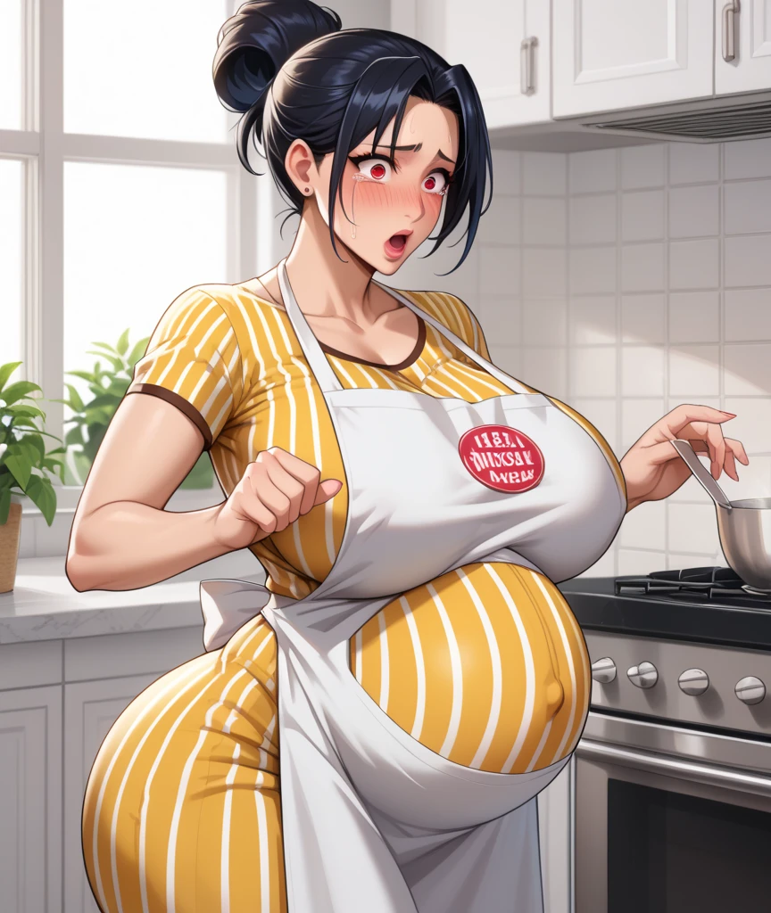 the housewife is cooking in the kitchen while pregnant,pregnant women