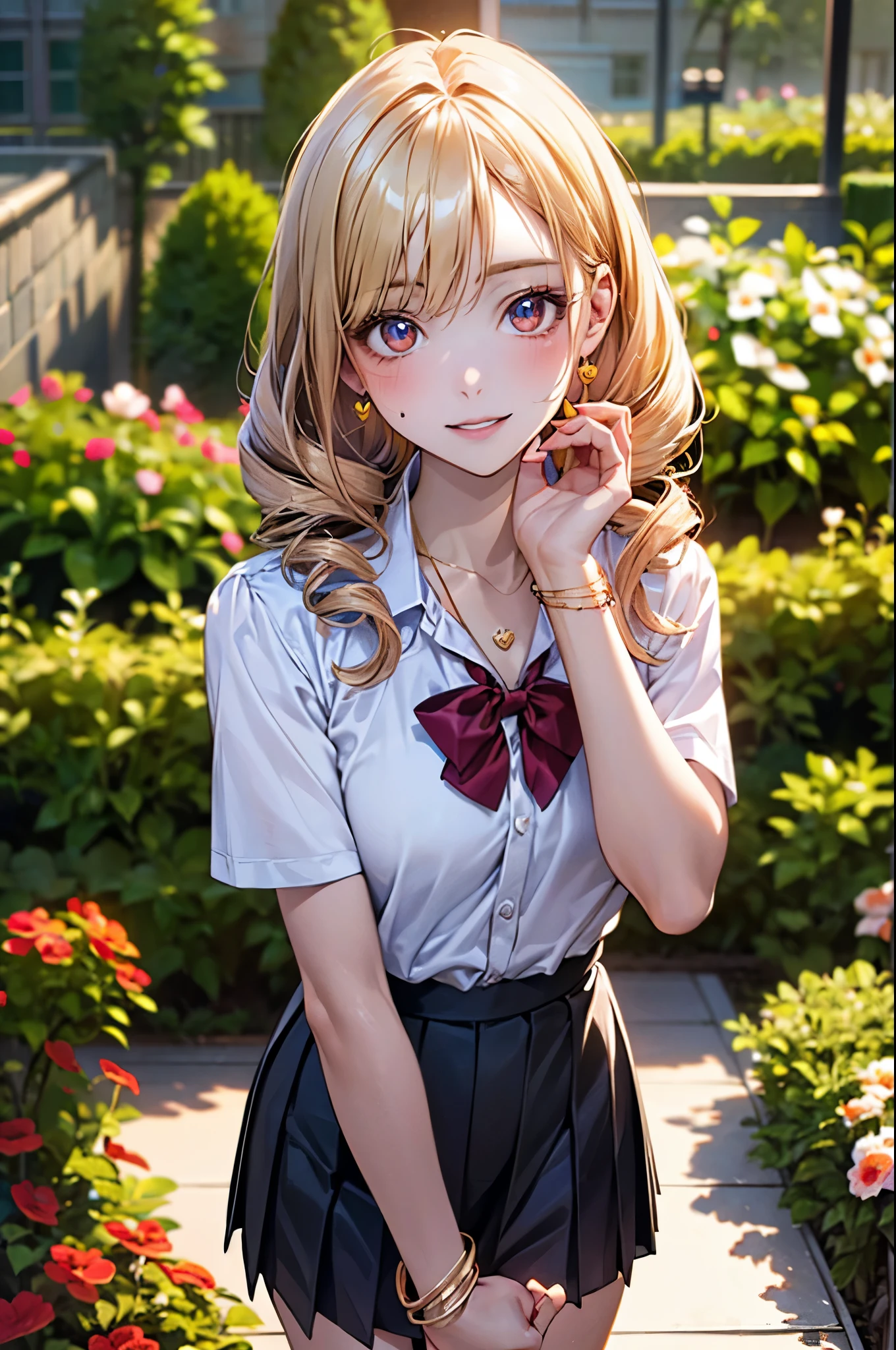 (Very delicate and beautiful: 1.2), 1 girl, Fashi girl, smooth, Beautiful eyes, bow, brown hair, gag, side, hair between the eyes, hair bow, short sleeve, looking at the audience, medium hair, alone, upper body, School uniform: 1.3, ((alone)), (Masterpiece), Blonde