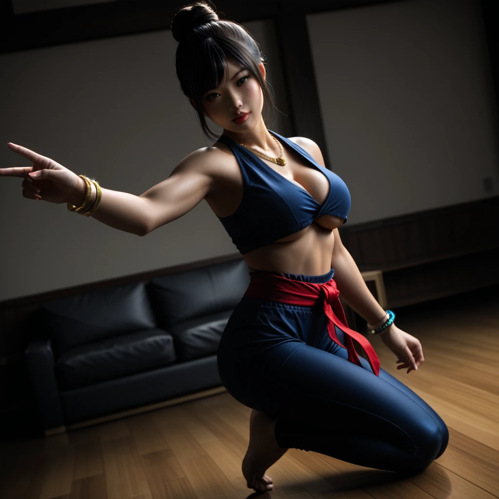 (masterpiece:1.2, best quality:1.2), (1girl), professional lightings, cinematic lightings, 8k wallpaper, ultra realistic portrait of chichi, dragonball, chichi_dbz, ultra realistic mature older face, ultra detailed mature older face, realistic wrinkles on face and eyes, detailed wrinkles on face and eyes, (purple china dress:1.15, long sleeve pink shirt under china dress:1.15, ultra realistic string panties in dress, ultra detailed panties in dress), bangle, bracelet, bare foots, detailed face, detailed eyes, highres, detailed skin texture, ultra slim waist, perfect slim body style, black hair, (dango hair:1.25, parted long bangs:1.1), big eyes, double eyelids, (((ultra huge breasts, ultra huge tits, ultra huge boob, ultra huge cleavages))), (no back ground, white back ground), (((one side leg up highly with standing, Ultra-realistic high kick pose, Ultra-detailed high kick gesture))), anger face, mad face,