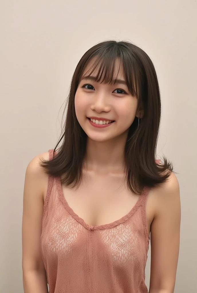 NSFW,15years old, nude,nipple,wolf cut hair, Japanese school girl,upper body