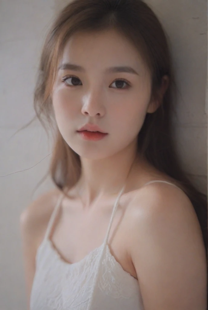 Small earrings、Silver Necklace、Dynamic、Low Leg、Low rise、sleep、Humble、Shyness、A soft bed in a hotel with an ocean view、(((Realistic images)))、Crystal clear white skin、Bold Pose、White underwear、((The whole body of the girl is reflected))、Shoulder-length brunette hair、The skin is transparent、Make your expressions more realistic、Thin, soft and smooth hair、Highlighting wrinkles in clothes、Extremely detailed 8K、 (Ultra HD、Super detailed、Very detailed、Very realistic、Ultra-realistic、Photo realistic)、One thumb、Refers to four books、The underwear you wear is very soft and pleasant to the touch.、Cute baby face、Spread your legs、Sensual smile、Small breasts、Gaze Here、((Inconspicuous tear bags))、Beautiful big eyes、One Girl、