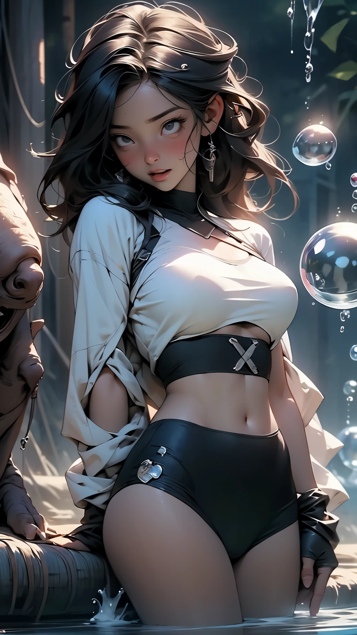 bunnygirl, Semi-undressing、Wet clothes、a wet body、Thin-skinned clothing、clothes with visible chest tips、perspiring、Breast protruding from clothes、Clothes that show through the tummy、Under the breasts、embarrassed from、red blush、Show off、cleavage of the breast、crotch shows through、Areola showing through、The pubic area is open、is open、Pubic area visible、Vaginal launch、Minora、insertion、White liquid --auto