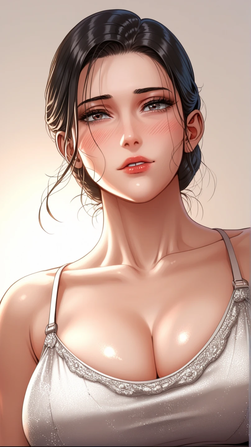  nari interrogation doing push up exercises, blue eyes, black hair, short hair, big breasts,big silver deop dangle earrings ,hair ponytail , lipstick , bra,pants,