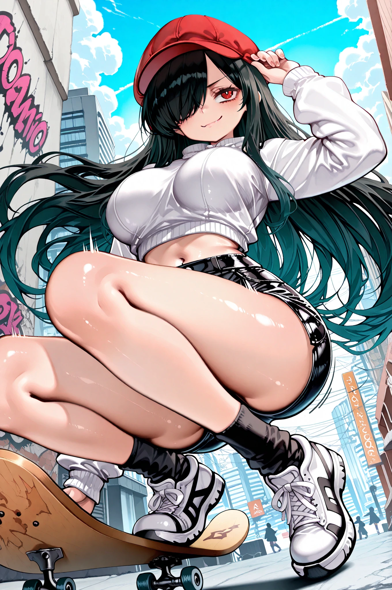 Female swimmers,((A very cute and beautiful girl with black hair and glasses)),

(Large breasts:1.4),Saggy breasts,(((shiny black hair:1.35,Straight hair,Long hair:1.4,Glasses 1.4,Colored inner hair,Ear breathing))),(((Heterochromia:1.5,Eye 1 Blue,Eye 2 Green))),intricate eyes,Beautiful detailed eyes,Symmetrical eyes)),(((Lustrous skin:1.5,bright skin: 1.5,skin tanned,Shiny skin,Very shiny skin,Shiny body,plastic glitter skin,exaggerated shiny skin,Illuminated skin, Wet legs))),(spider lower abdomen,Narrow waist,wide-hips,athletic bodies,inflated legs,delicate detailed fingers,Detailed body,Human Hands,(Detailed face)),

((Onepiece_Swimsuit Magenta,Wearing a dress_Swimsuit Costumes:1.3,Magenta Armor Swimsuit:1.3 loose socks 1.3 sneakers 1.3)),((Wet clothes,complex costume,intricate clothing)),

(Dynamic Pose:1.0),embarrassed,(Centered,scale to fit the dimensions,thirds rule),

Cyberpunk city by the sea at night, Bright neon sign and dark storm clouds and puddles, Scenery:1.25,

Artistic photography,(Photo taken by SLDR),hight resolution, Sharp Focus, (ultra-detailliert, Extremely detailed), (Photorealistic artwork:1.37),(the Extremely Detailed CG Unity 8K Wallpapers),((Synthwave Background Theme)),(((Vibrant colors))),(Intricate background),(masutepiece),(Best Quality),