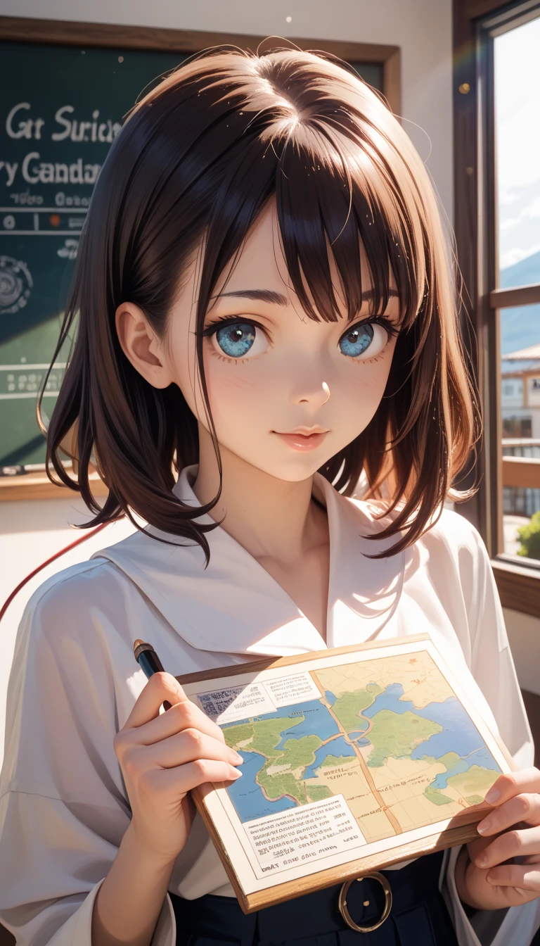 Create A girl holding a map