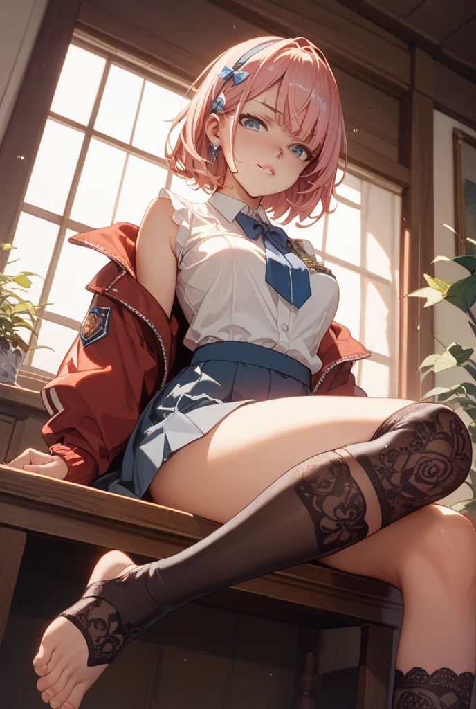 Gusset、Hunter x Hunter、Pink Hair、Short Hair、((loose socks))、Photo from below、Medium chest、Bedroom、