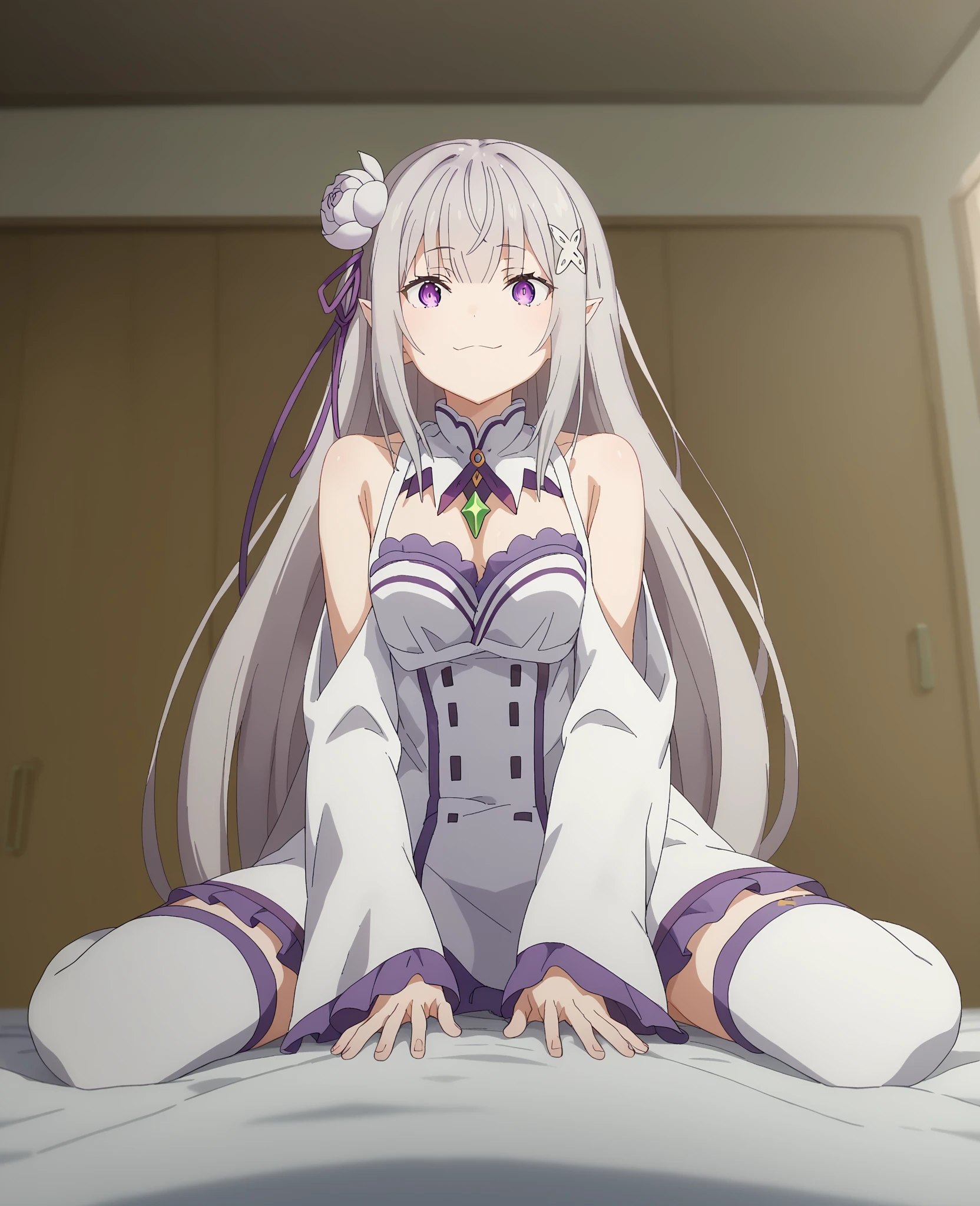 emilia-re:Zero,missionary, 1boy, penis, lying, vaginal, pov, spread legs, sex, nsfw