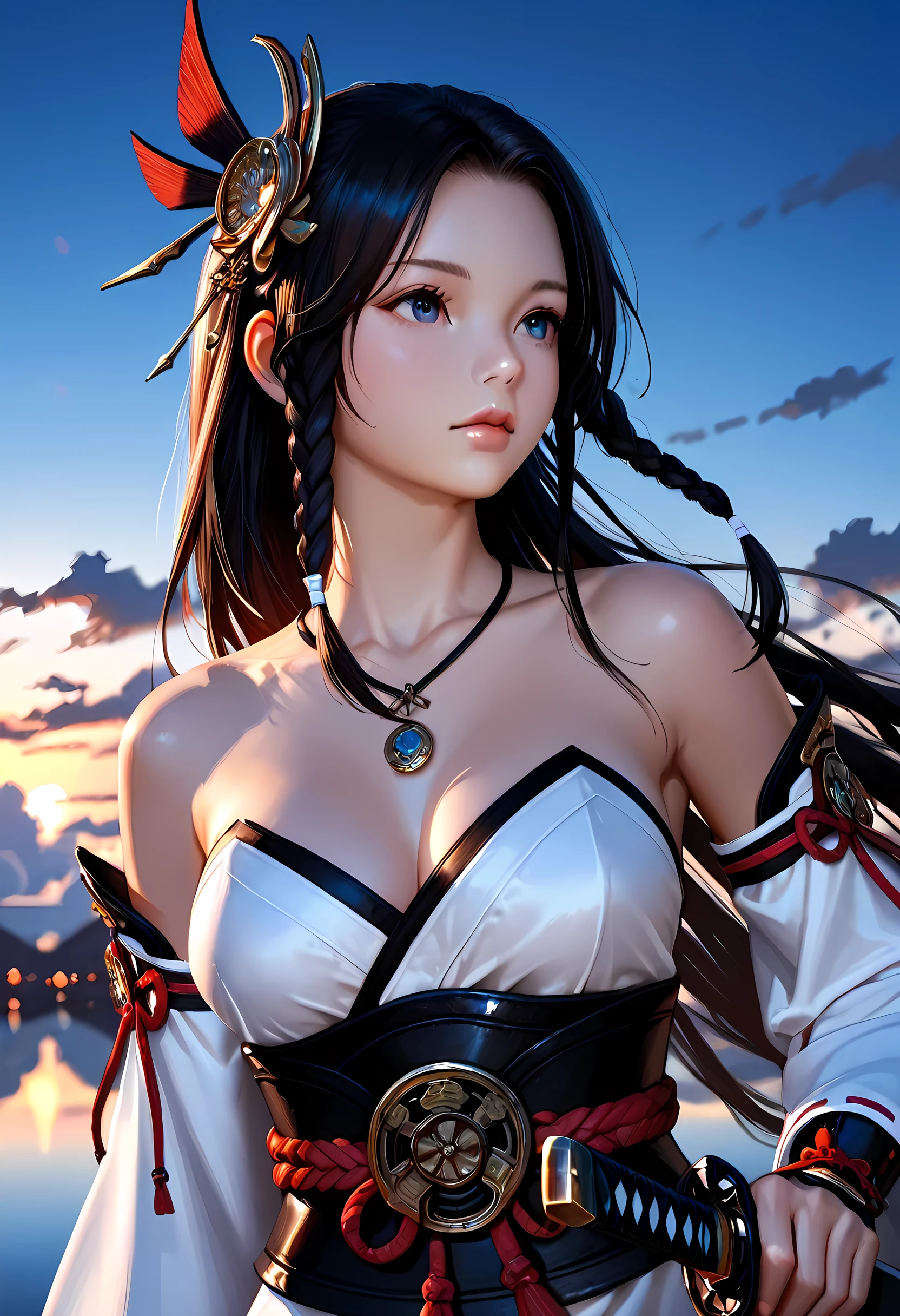 (Masterpiece, Best quality:1.6),full bodyesbian,(Face details:1.2),tmasterpiece,Fashionab,Hanfu,,mid hair,brunette color hair,dual horsetail,Qi bangs,blackigeyes, sonoko, Blue sky, view the viewer, Small waist, offcial art, RAW photo, unbelievable Ridiculous, facelight, Dynamic lighting, Cinematic lighting, Ultra photo realsisim, A high resolution, Photography, Sharp focus, highest details, extreme detailed details, Ultra detailed, finedetail, Extremely detailed eyes and face