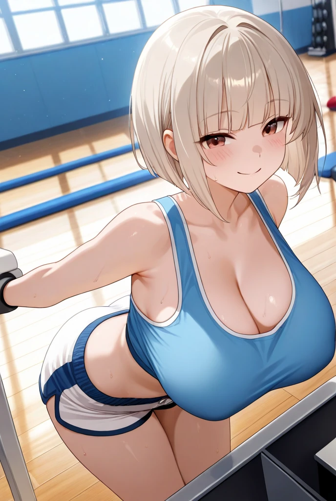 a school girl smoking cigarettes rapidly while masturbating, the cigarette ash is very long, sucking very hard on the cigarette, gym girl, pain, agony, busty, pigtails, ash everywhere