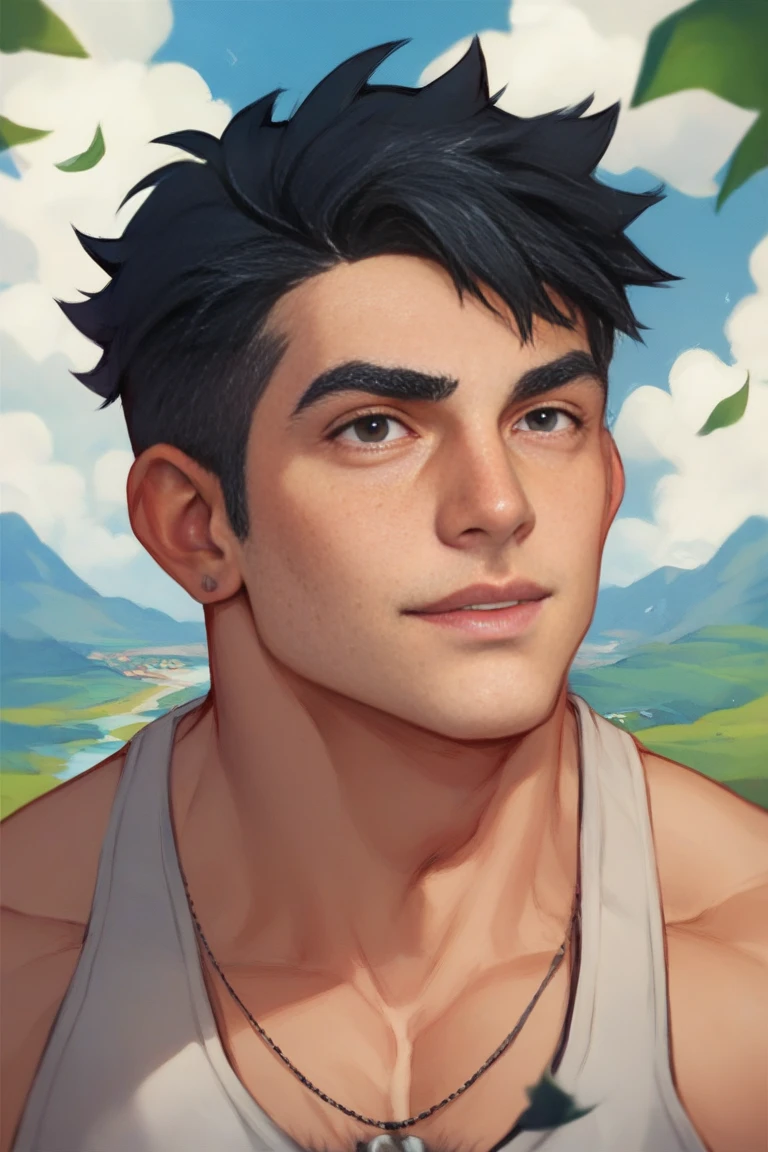 A well-groomed male character,black hair, Hunnam 