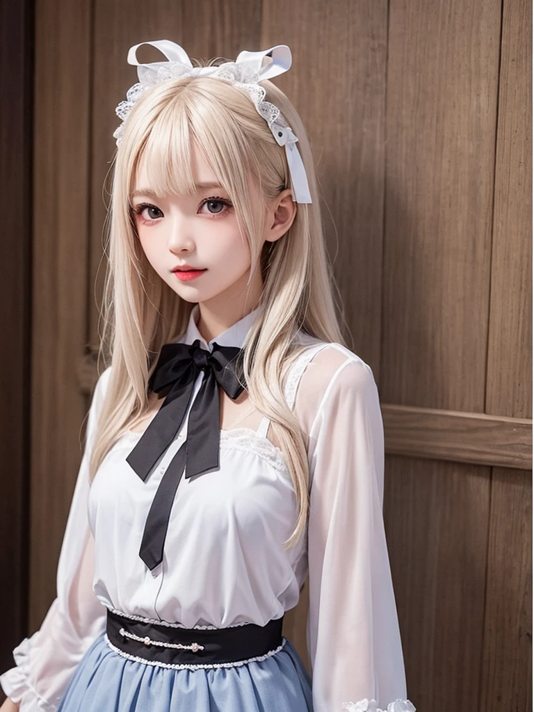(Put your arms behind your back) , masterpiece , highest quality , Very detailed , 1 person, ((Contrasting Eyes)) , Are standing , blouse, skirt , bangs , room , indoor