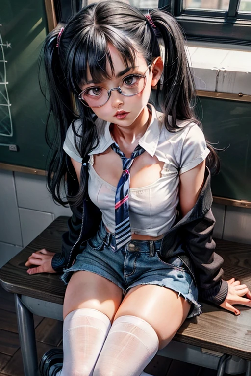 (((Sexy costumes that accentuate your sexy body:1.65)))、(((Sexy knee-highs:1.65)))、((((Spread your legs wide、Touching the thigh、Showing off your crotch、Thin pubic hair sticking out、large pointy breasts))))、((Old man and young girlfriend having sex in missionary position:1.65))、((Sexual pose:1.685))、((Spread legs POV:1.65))、Browsing Caution、(Humans are biologically correct、references) 、 lose extra limbsslim limbsextra numbersmutated hands and finger fusionfingersslim bad handslong necklong body anatomybad deformationbad deformation no extra breasts、Not Futanari、High resolution, Highest quality, super high quality, Very detailed, 8k、White swimsuit、slimy、slimy、tickle、Embarrassing、汗y、Incite、shortness of breath、The Great Khan、Embarrassing、See the masterpiece:1.2, Highest quality), (Realistic, photoRealistic:1.4), Beautiful illustrations, Accentuate your bust shape, (Natural Side Lighting, Cinema Lighting), View your viewers, whole body, 1 girl, Japanese, middle School girls, Perfect Face, Cute and symmetrical face, Glowing Skin, Baby Face, (Twin tails,Black Hair), Hair between the eyes, black eye, Big eyes, Droopy eyes, (Center of chest, Captivating thighs, Big Ass)、(Glasses:1.2)