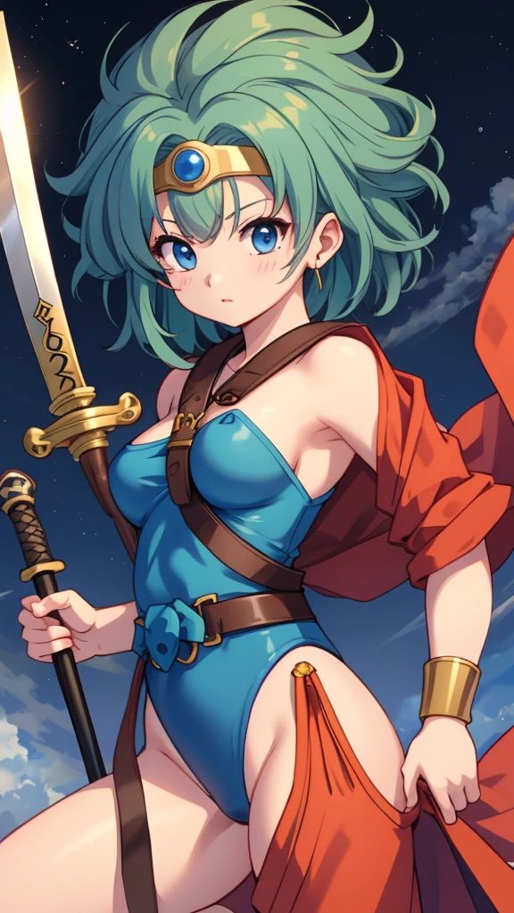 1girl, Rebecca_onepiece, braid pink hair, twin braids, blue cape, sword, weapon, bikini armor, brown gloves, <lora:Rebecca_V1-000004:0.8>,, (masterpiece:1.2), highres, best quality, 8k, very clear,