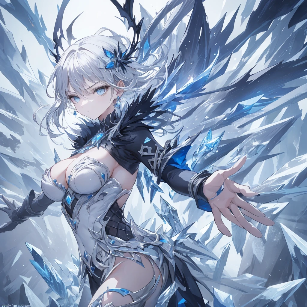 masterpiece, 8k, best quality, highly detailed, a curved sword made of ice & white steel