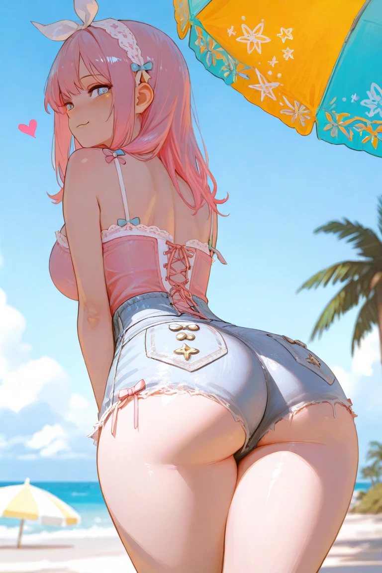 solo, 1girl, 4k, ,Lens flare, pink hair , 4k, 8k, best quality, masterpiece, hyper detailed, intricate detail, 1boy, 1 girl, detailed, Detailed fuchsia hair ++, detailed pink eyes ++, raytracing, scene girl, scene outfit, streaky hair, long hair, twin tails, hairclips, scene hairclips, sparkles, twin tails , tiny waist, tiny waist, bimbo, evil smirk, thighs, panties, horns, lingerie, huge ass, pink hair