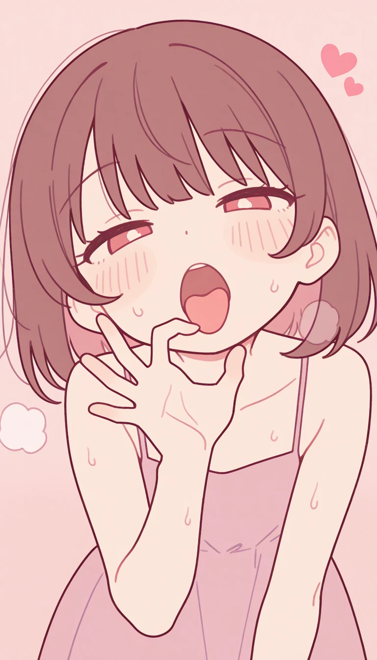 And soul、Stickers、1 Beautiful Girl、Chibi、(((Baby Face、Full body photo、tongue、long tongue、sticking out the tongue、Show inside of mouth、Open your mouth wide and show me your throat)))、blush、lipstick、On all fours、short hair、Swimwear、Lots of drooling
