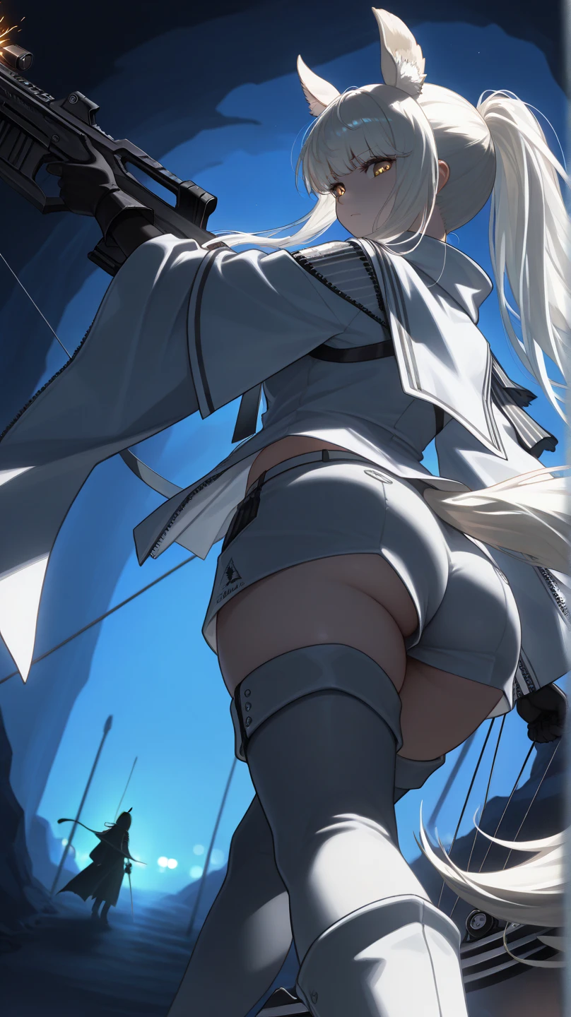 girl, long white hair, red eyes, big boobs, big butt, big thighs, student uniform