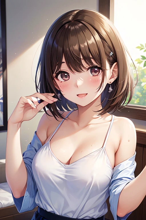 anegasaki nene、Shiny brown hair, short hair, (Beautiful brown eyes、Sparkling eyes, Fine grain)、smile、Ultra-detailed eyes、Very detailed顔, Very detailed目,
(Highest quality、4K、8k、High resolution、masterpiece: 1.2)、(High resolution)、Very detailed、Very beautiful face and eyes、1 female、Round and small face、Narrow waist、Delicate body、(close、Highest quality、Attention to detail、Rich skin detail)、(Highest quality、8k、Oil paints:1.2)、Very detailed、(((White and grey stripes々Wear a tank top)))、(((Laughter)))、(((Wearing a striped tank top)))、(((Look straight ahead)))、(((Brown Hair)))、(((Wearing a heart necklace)))、(((彼女はWhite and grey stripesのタンクトップを着ています)))、