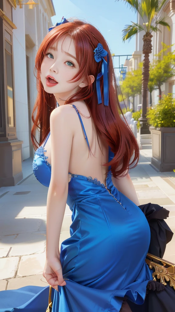 8k, masterpiece, RAW photo, best quality, photorealistic, extremely detailed CG unity 8k wallpaper, Depth of field, Cinematic Light, Lens Flare, Ray tracing, (extremely beautiful face, beautiful lips, beautiful eyes), intricate detail face, ((ultra detailed skin)) 1girl, in the dark, deep shadow, pretty korean girl, kpop idol, 1 girl, (very slim slender fit-muscled body:1.3), ((looking at viewer)),(big smile:1.3), (hot pink color blouse), (sleeveless) , (fashion city night, dark night, (neon sign), (blurred background), fashion street night),(without people in the background:1.3), beautiful earrings, bracelets, necklace, pantyhose, clear eyes, walking, (pale skin), (big eyes), face forward, ((upper body shot)), ((silk color dress:1.3)),(brown hairs),((tight fitting laced dress)), (laced dress), (see through), (looking at viewer:1.3) open breast, very slim, medium breasts, turning back,((back shot)), see through, medium butts