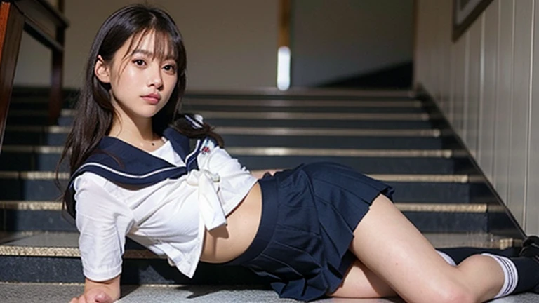 1 Female、(so beautiful)、(Beautiful Face:1.5)、The outline of the pubic area is clear、squat、Spread your legs、(White panties:1.4)、(High School Uniform)、(Dark blue pleated skirt)、(Wear black loafers)、(Shibuya sidewalk at night)、Neon Signs、(At S.F.W.:1.1)