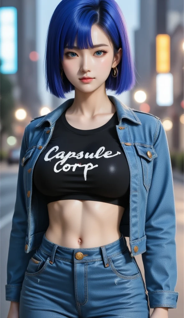 1girl,huge breast, blue hair,high quality, ultra detailed, masterpiece, realistic, short hair, t-shirt