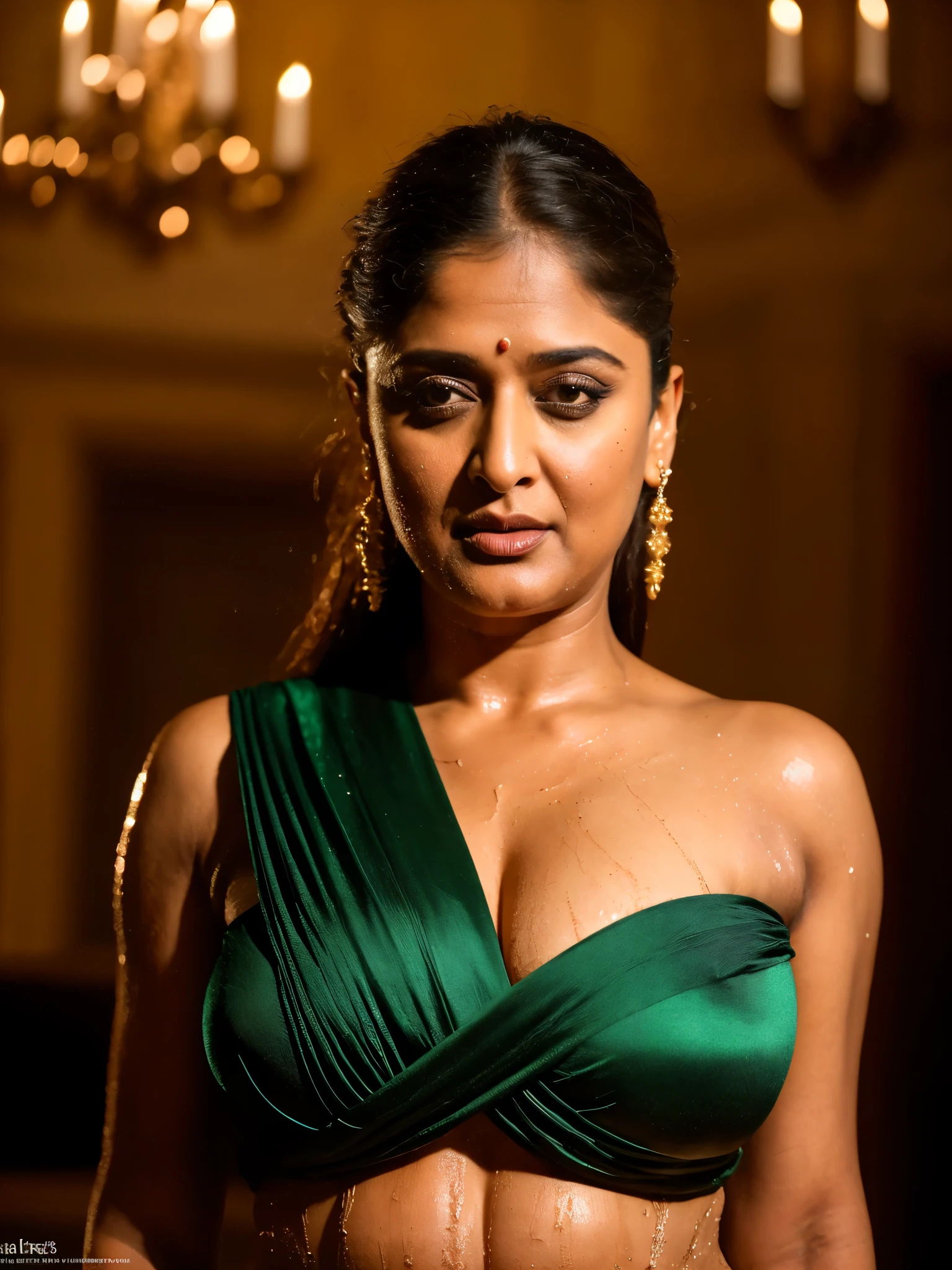 50yo mature MILF Anushka Shetty,((best quality)), ((masterpiece)), ((realistic)), sweat, alluring figure, bulging figure, thick charming lady, curvy, thick navel, full figured woman, eye kajal, massive breast, full body, styled hair, pierced eyes, female face,royal aura, trend on artstation , sharp focus, studio photo, intricate detail, very detailed, detailed eye, illustration, very detailed, sharp focus, digital render, professional, 4k