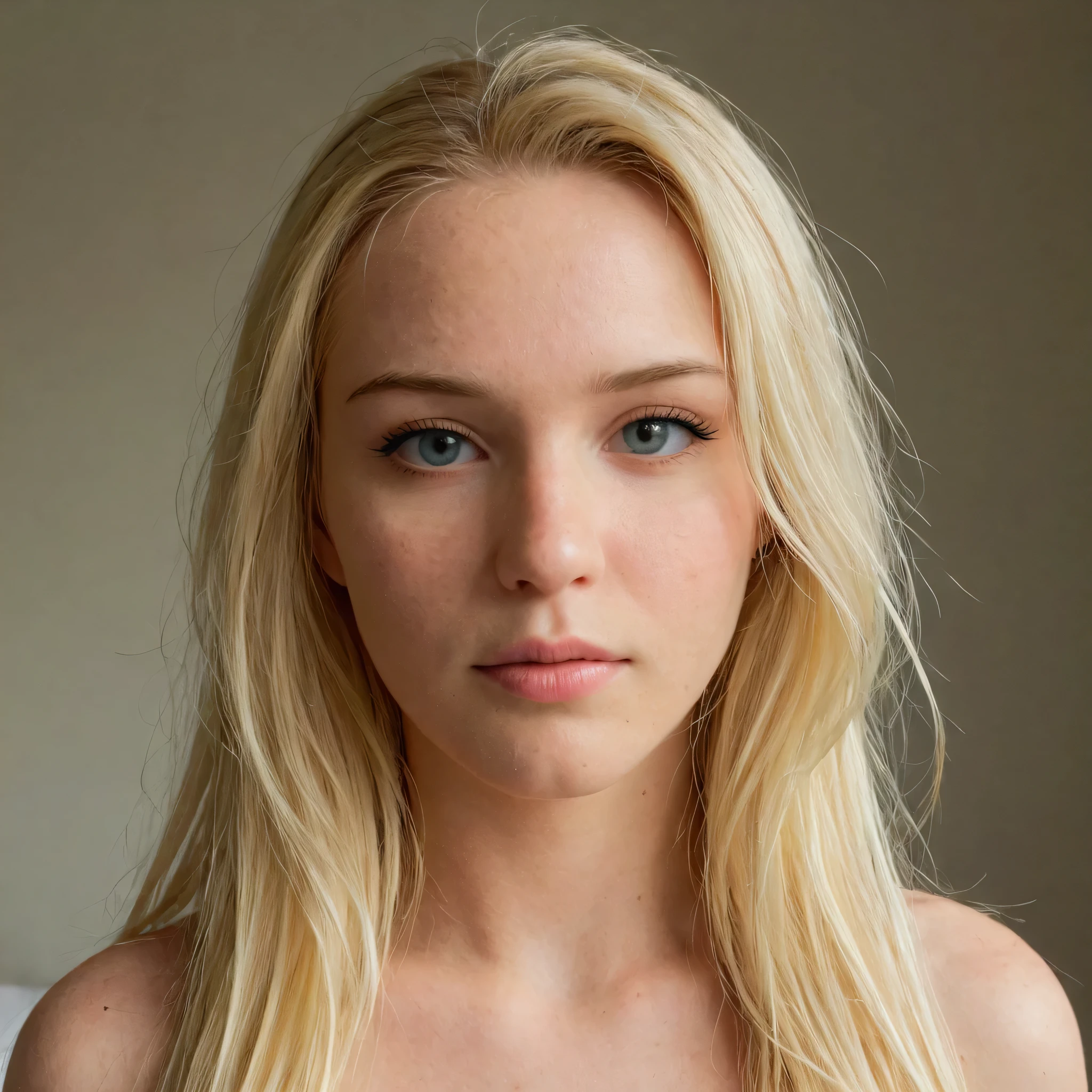 Photograph of a woman, ((detailed face)), blond hair, ((long hair)), looking at the viewer, face photography