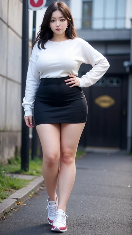 A Japanese adult wearing a triangular bandana, Adults aged 50，tall，Short skirt, sports shoes,  Hot Pants, Mature and plump, Large Breasts，Big ，plump woman, Clean and smooth pictures, all star, high quality, best quality, good vibes, nice, 