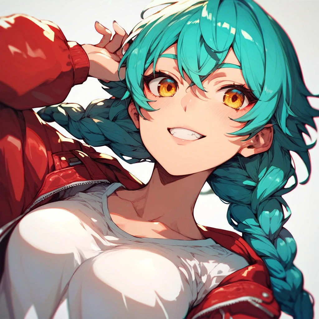 #quality(8k,best quality, masterpiece,super detailed),solo,#1 girl(cute,kawaii,dragon ball, blmlong, aqua hair, blunt bangs, long hair, playboy bunny, rabbit ears, black pantyhose, big smile,red bowtie, wrist cuffs, black leotard, large breasts,close-up head:1.4,skin color white),#background(casino,noisy),