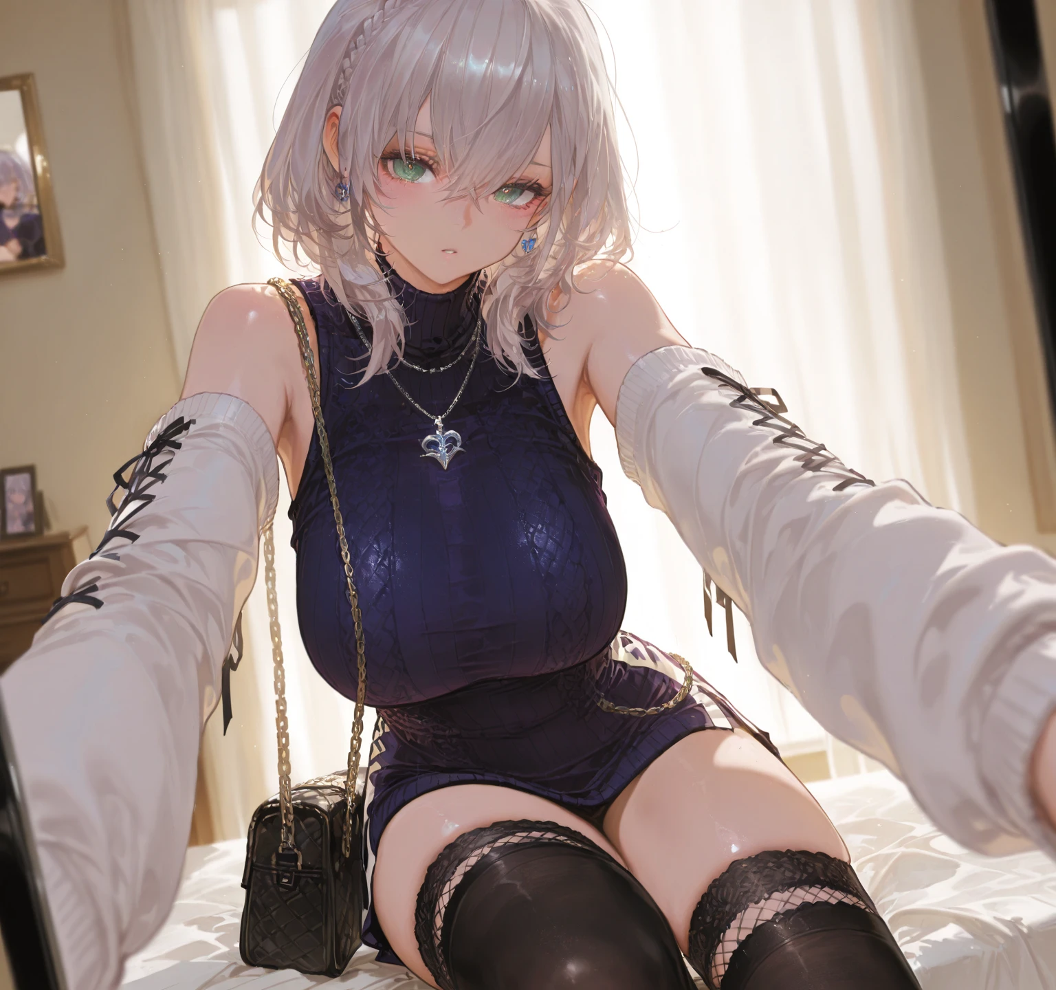 character//1 girl,(sooty gray hair:1.2),((short hair:1.2)),((purple eyes:1.5)),BREAK//((White clothes like hospital clothes for hospitalized patients:1.3)),(Bare feet that are worn out and full of scratches:1.2),(nails are sharp and long:1.4),BREAK//((Corner of the room:1.2)),((A narrow, dark place where light cannot reach:1.5)),((Withheld:1.4)),BREAK//((black darkness background:1.3)),(((No background:1.2))),(small breasts:1.3),((ball gag:1.5)),((Subject:1.2)),((restrained by chains:1.5)),((I'm in love with:1.2)),(((close up of face:1.2))),