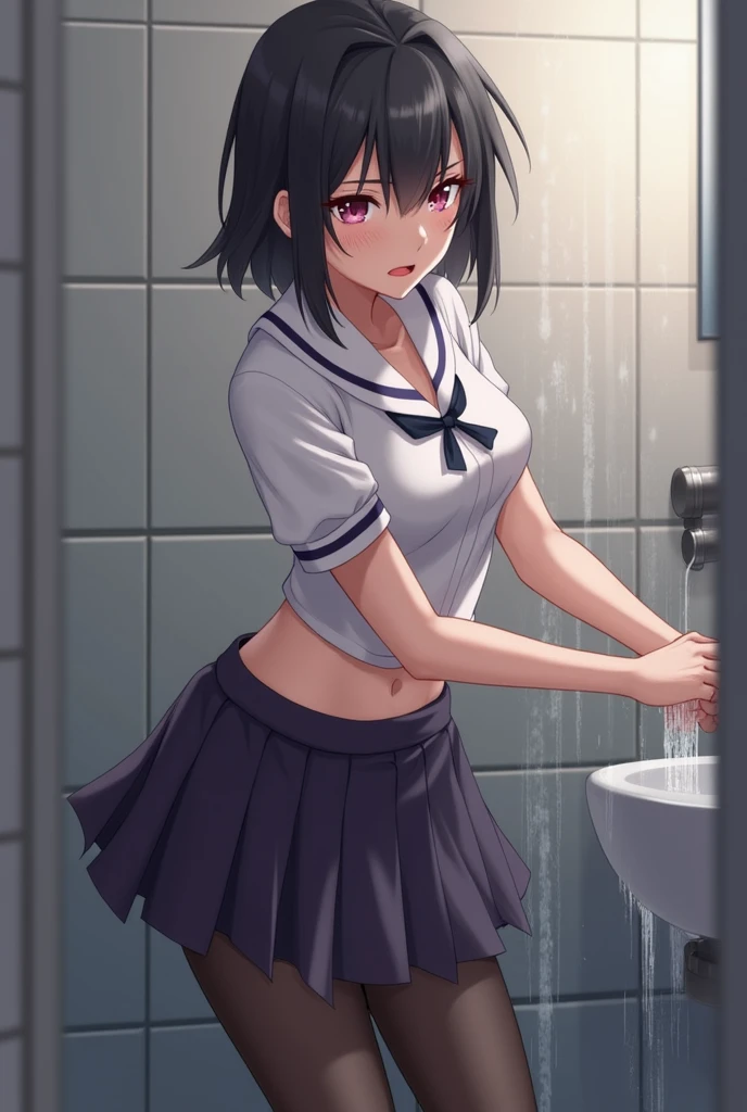 (masterpiece, best quality),nsfw,uncensored full body, from front,
BREAK trembling, (closed one eye:1.1), heavy breathing, steam, light frown, open mouth, motion lines,
BREAK 1girl,, (loli),(beautiful brown eyes), (beautiful black hair), ((((short hair)))), ((bob hair)),(wet hair), (wet skin), (sweat), (steam),((small height)),(((petite:1.3))), (flat chests,small breasts),(((pubic black hair:1.2))),
BREAK ((((elementary school uniform), (white shirt, white sleeves, short sleeves:1.2), (navy sailor collar), (aqua neckerchief:1.2), sleeve lines, bare arms, (open clothes:1.3), shirt lift, nipples,
BREAK (navy skirt), (white socks:1.2), loafers,
(voice of heart),(sound effects:1.1),
BREAK ,((Kamimei),(ecstasy), (1 Faceless boy, hetero:1.3), vaginal sex,cum shot:1.3,((sex,Cowgirl,pov))),(cum shot:1.3),(cum on body:1.9),(cum on face:1.9),((cum in hair:1.9),((multiple boys, peeing on a girl, multiple penises, gangbang, holding penis))),pleasure vaginal penis,cleavage of the breast,impatience,happy,(back ground school roof top),