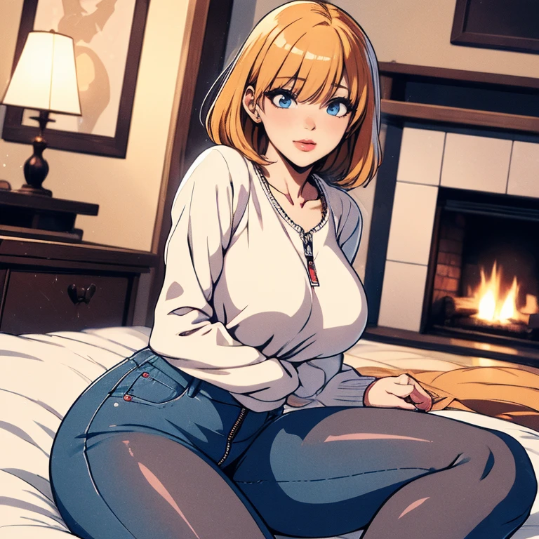 high resolution, masterpiece, high quality, ultra-detailed, night bedroom, on bed, ultra detailed landscape, adult DVD cover,
cowboy shot, 1girl, solo, breasts focus, perfect anatomy, ideal ratio body proportions, hourglass body shape, arm on side, skin dents, gleaming skin,
marinchan, erotic milf, blush, orange eyes, blonde hair, gradient hair, (middle hair, ponytail), large breasts, makeup, dashed eyes, nails, red ribbon, sit,
(tant red sweater, denim shorts, belt, brown pantyhose),
<lora:marinchan:0.7> <lora:add_detail:0.3>