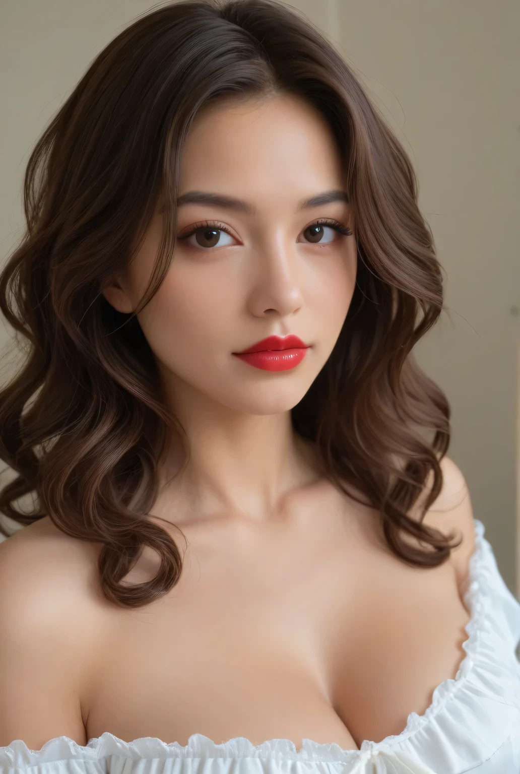 Gorgeus Girl, Beautiful, Baby Face, 20 Years Old, White Skin, red lipstick, sensual Lipstick, Colossal Breasts, Movie Lighting, Futuristic, ((Cleavage)), Green-Gold Classy Lace G-string, Rose Eye, Muscles, Bokeh, Masterpiece, Medium Bob, Rose-Gold Hair, Lying Among the Rubble of Leaves, Smile