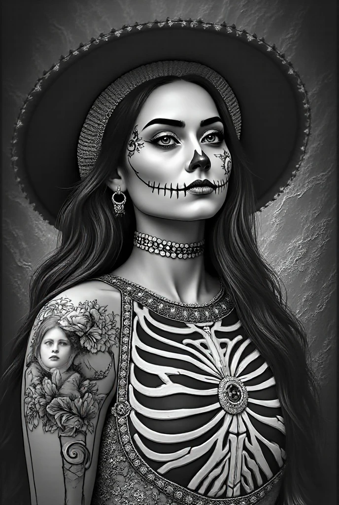 a brightly colored drawing of a woman with a skull face, la catrina, anime skull portrait woman, dia de los muertos. 8 k, celebrating day of the dead, ( dia de los muertos ), (dia de los muertos), portrait of a sugar skull, day of the dead, dia de muertos, queen of the dead --auto
