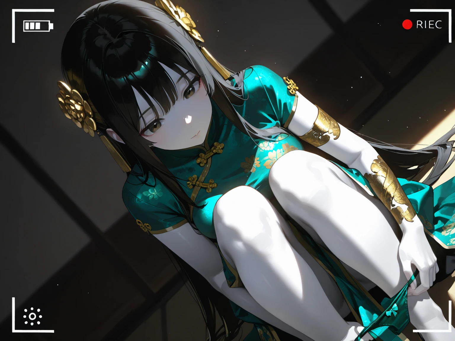 highres,official art,masterpiece,best quality, 1girl,((sleeping)), ((lying down)), ((closed eyes)), ((open mouth)), ((bed)), medium breasts,mature female, qu, china dress, ((close-up to face))