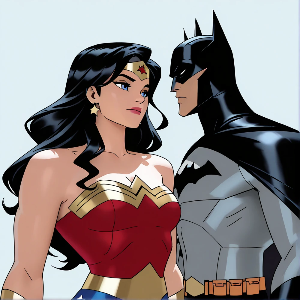 r3mbr4ndt. Drawing of Wonder Woman Kissing Batman <lora:r3mbr4ndt_001:1.0>