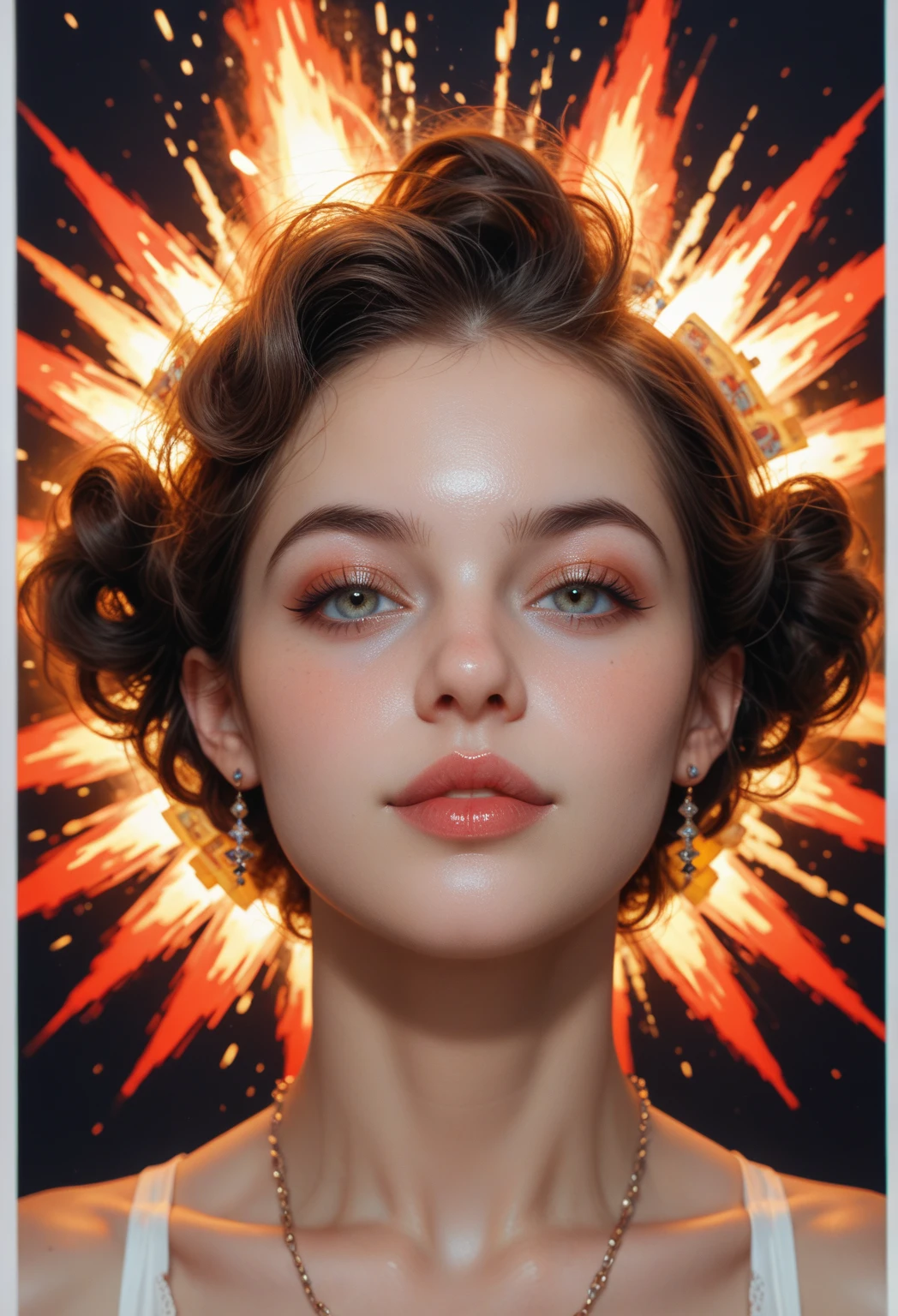 (high  mental girl with god bless:1.5),(beautiful face:1.3),(gigantic boobs:1.3) (big red star:1.5),(beautiful shiny skin:1.3),(gigantic aggressive Dress:1.4) (color fail after mess),(bright hole:1.5),(shiny hair:1.3),(bangs:1.2)