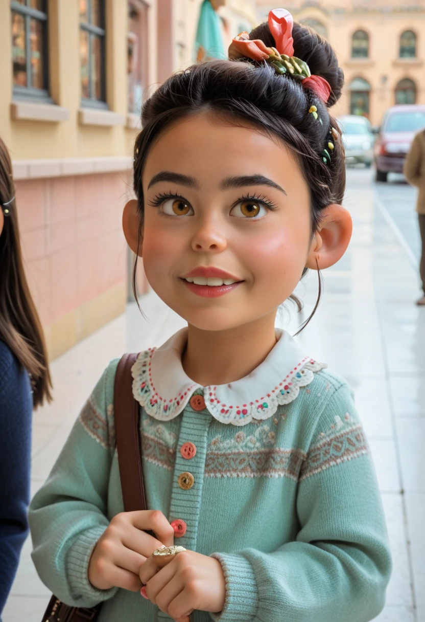 xyzvanellope, 1menina 8 anos, Beautiful, curto, retrato, bombom, sozinho, Olhando para o Viewer, ornamento de cabelo, arco, listrado, Chibi, Capuz, Feliz, verde, striped pantyhose
