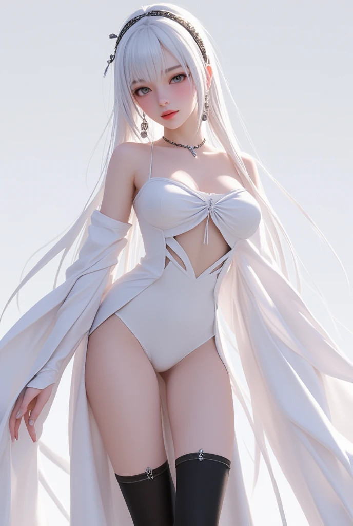 Comics Manwha,A very pretty woman,very long white hair with straight bangs,lilac eyes,dressed in bold style white clothes